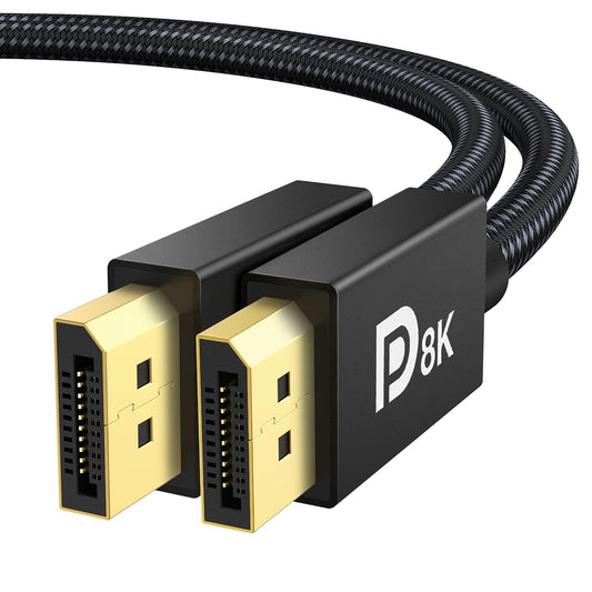 8K VESA Certified Displayport Cable 1.4,  DP Cable 6.6Ft (8K@60Hz, 4K@144Hz, 2K@240Hz)Hbr3 Support 32.4Gbps, HDR, HDCP 2.2, Freesync G-Sync, Braided Display Port for Gaming Monitor, Graphics, PC