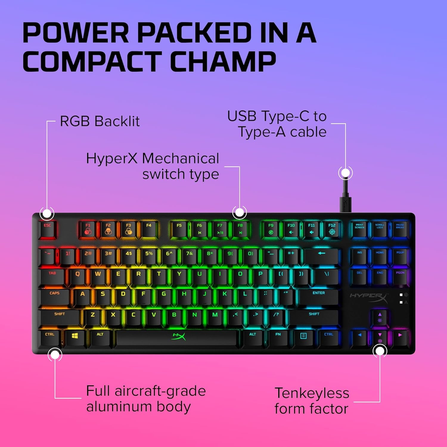 Alloy Origins Core - Tenkeyless Mechanical Gaming Keyboard, Software Controlled Light & Macro Customization, Compact Form Factor, RGB LED Backlit, Linear  Red Switch